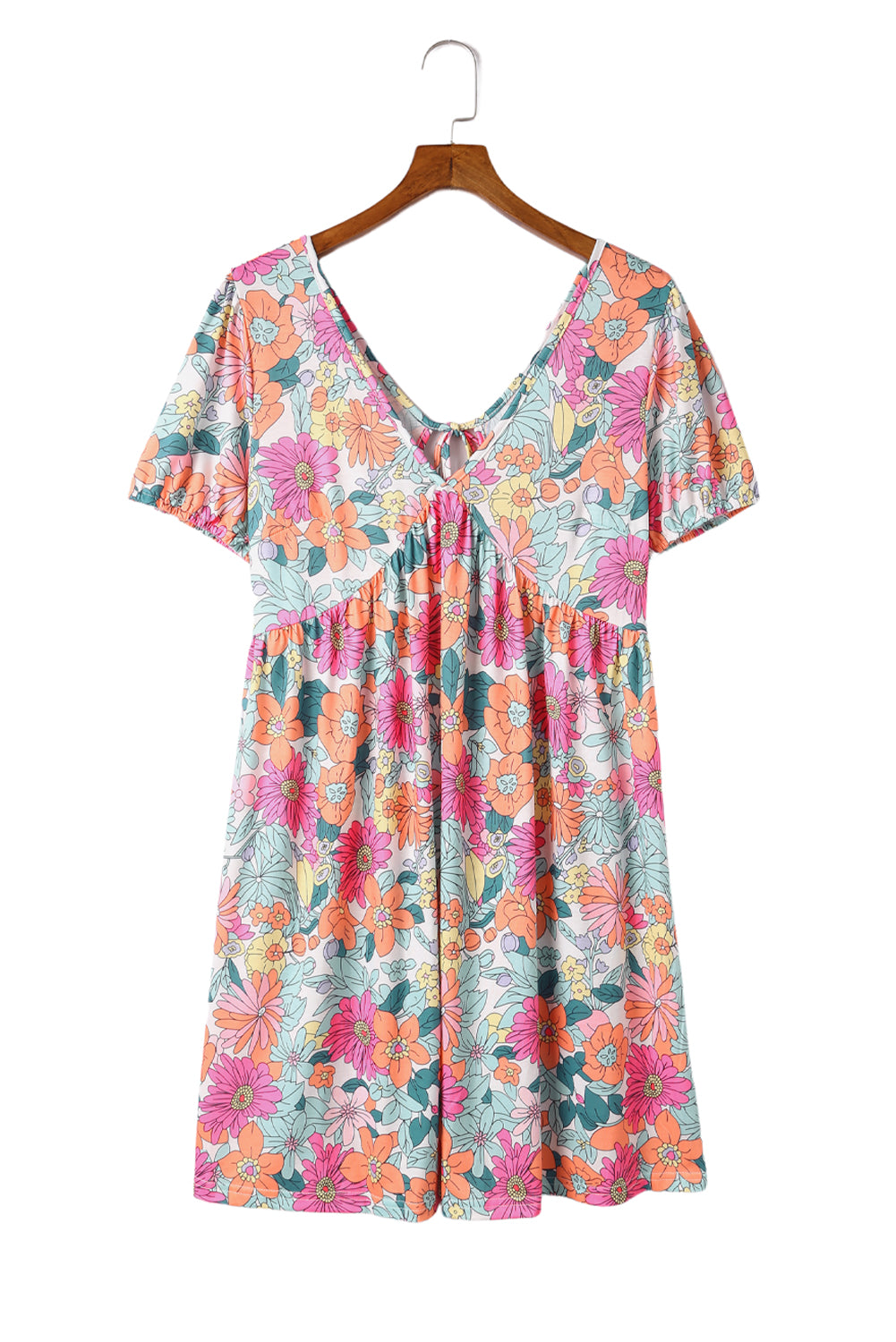 Multicolor Floral Print Tie Back Short Sleeve Dress