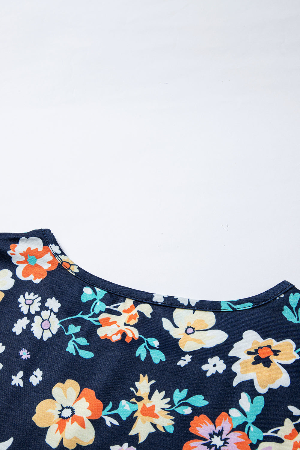 Blue Short Sleeve A-line Floral Dress