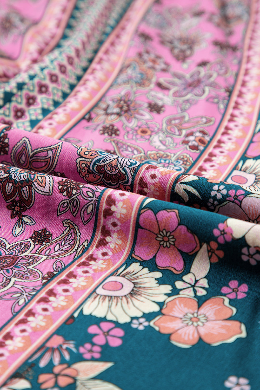 Pink Bohemian Floral Patchwork Print Long Sundress